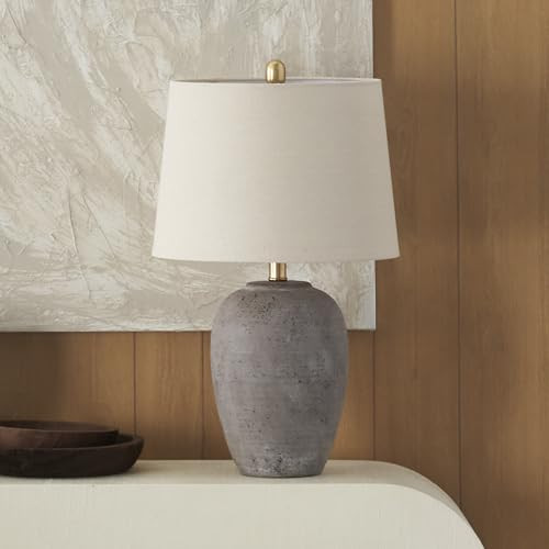 Nourison Home 23" Greyish Brown Earth Tone Rustic Farmhouse Ceramic Table Lamp for Bedroom, Living Room, Dining, Office, with Beige Linen Shade | Amazon (US)