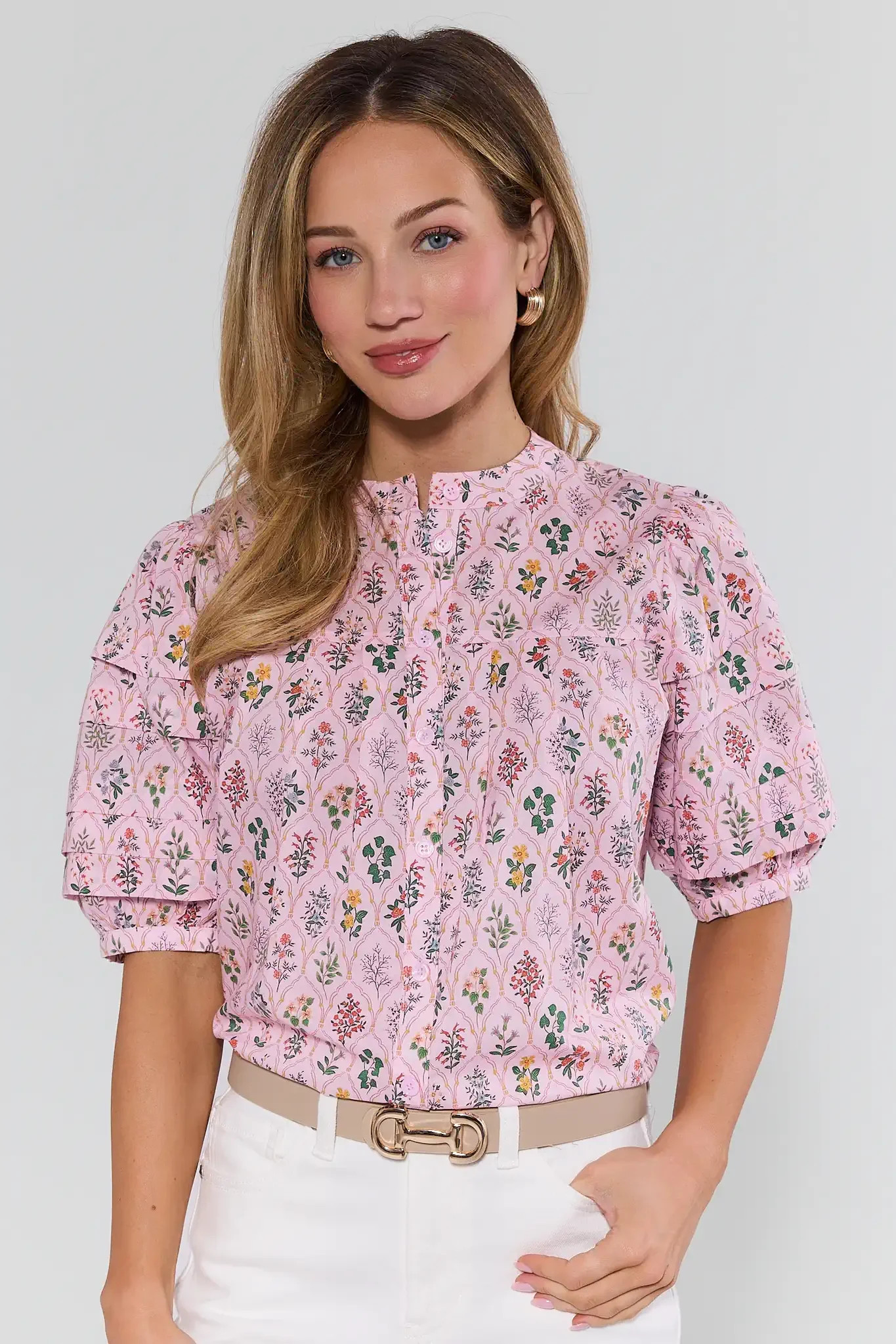 Ella Pink Floral Puff Sleeve Top | Avara
