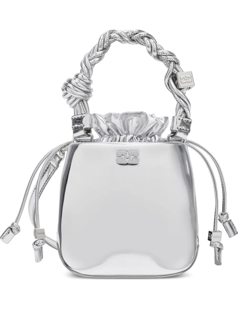 GANNI mini Bou twisted-handle bucket bag - Silver | Farfetch Global