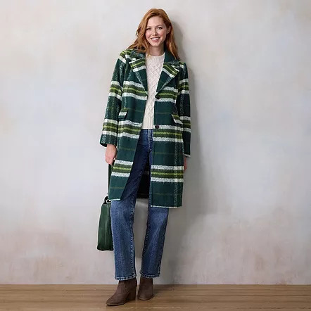 Women's LC Lauren Conrad Long Plaid Overcoat, Size: XL, Red Dream | Kohl's