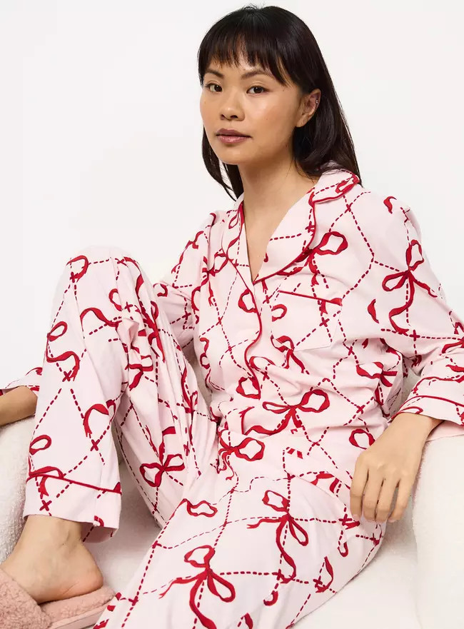 Buy Pink & Red Bow Traditional Pyjamas XL | Pyjamas | Tu | Tu Clothing