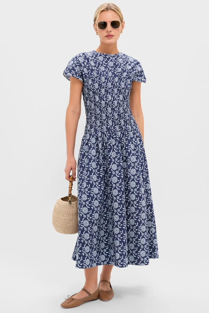 Blue Floral Smocked Rollins Midi Dress | Tuckernuck (US)