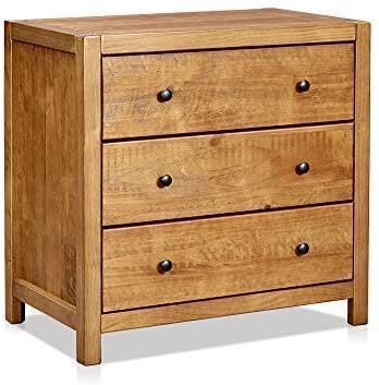 MUSEHOMEINC Rustic Wood with 3-Drawer Dresser,Storage Night Stand,Round Metal knobs,Oak Finish | Amazon (US)
