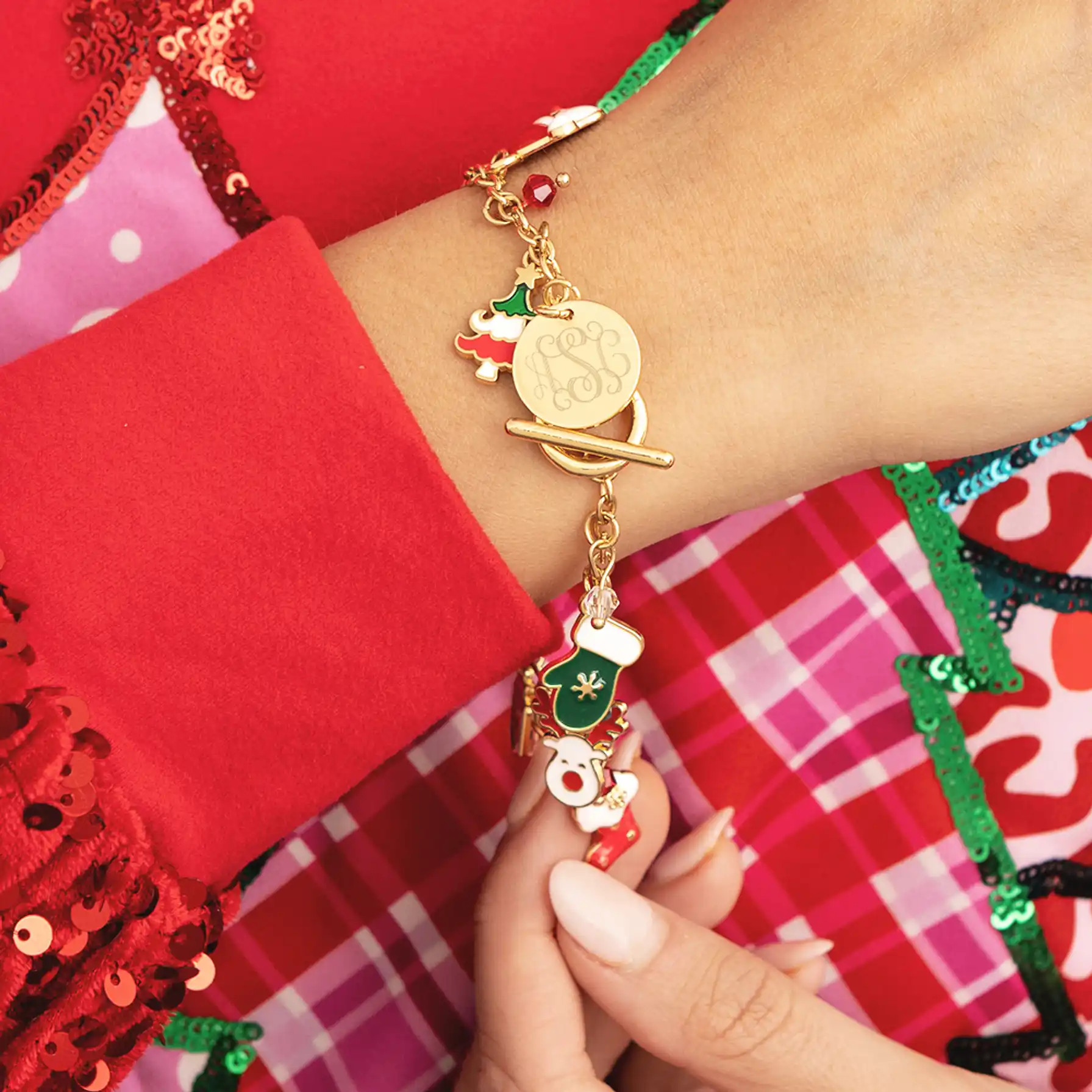 Monogrammed Christmas Charm Bracelet | Marleylilly