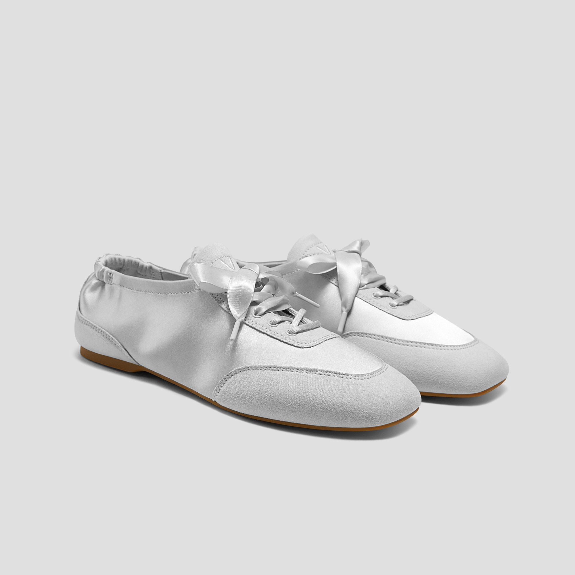 VIVAIA Square-Toe Lace-Up Satin Sneakerina (Cristina)|GREY SILVER|US 5 | VIVAIA