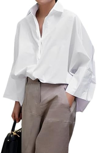 UOOZEE Womens Button Down Shirt Casual 3/4 Sleeve Loose Fit Collared Work Blouse Tops | Amazon (US)