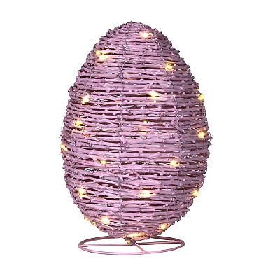 LED Pink Woven Rattan Egg, 13 in., White, , Metal | Kirkland's Home | Kirklands
