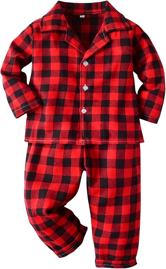 Schbbbta Kids Girls Boys Plaid Cotton Pajama, Button Down Christmas Pjs for Kids, 6 Months - 14 Y... | Amazon (US)