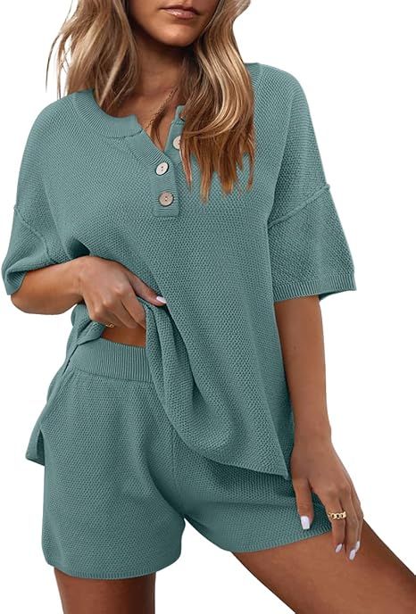 LILLUSORY Knit Lounge Set 2023 Two Piece Outfits Short Sleeve Knit Pullover Loungewear Pajamas Se... | Amazon (US)