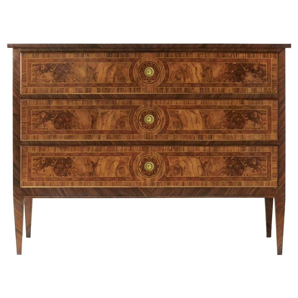 Bruce Updated Traditional Brown Burl Wood Chest | Kathy Kuo Home