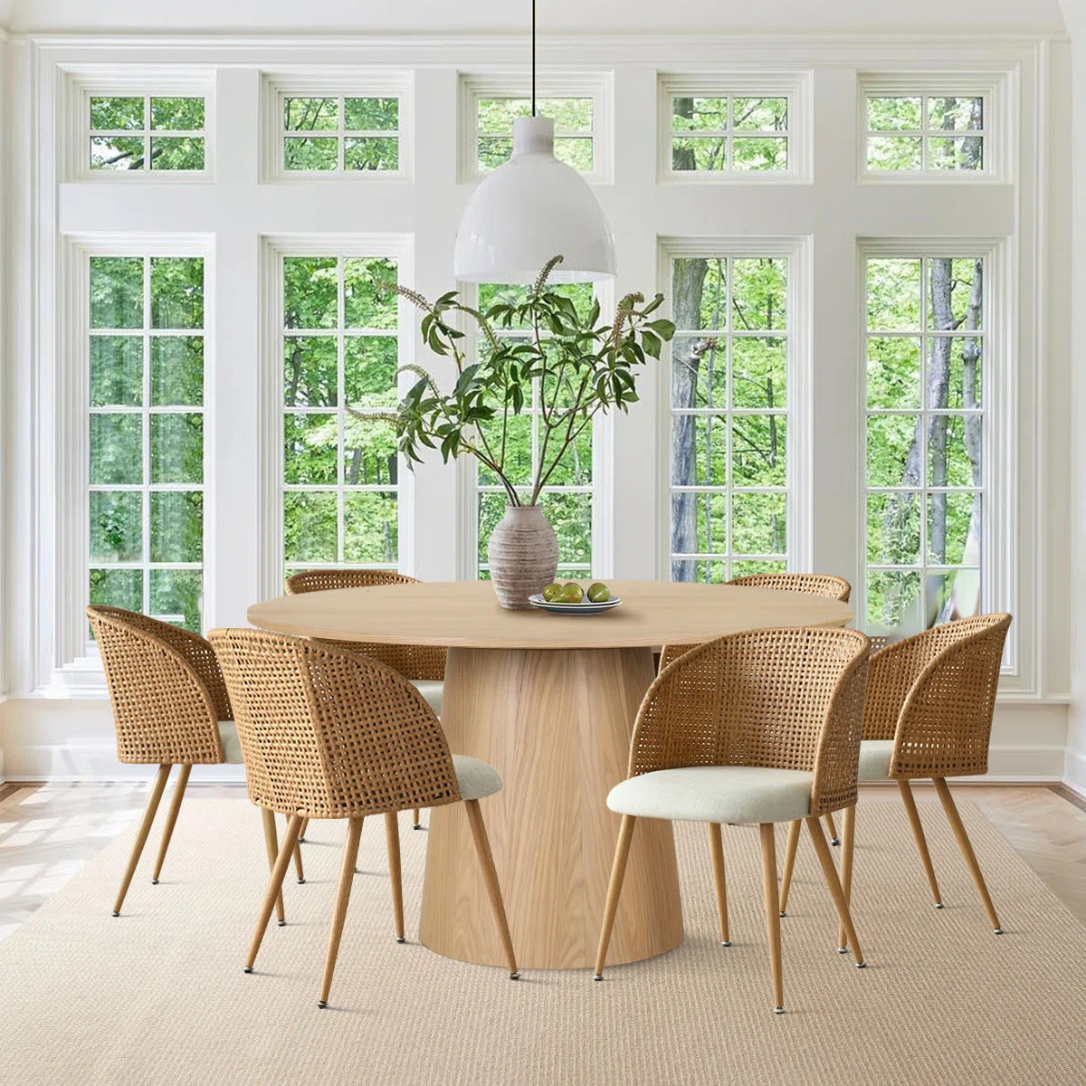 Cleston 6 - Person Dining Table Sets With 52'' Round Table & 6 Upholstered Fabric Chairs | Wayfair North America