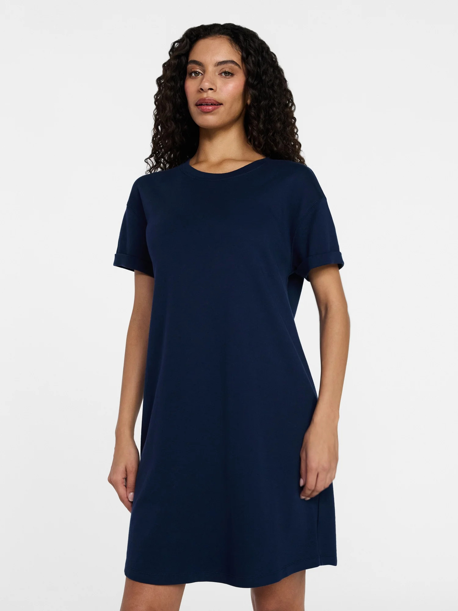 Time and Tru Women's Cotton T-Shirt Dress with Short Sleeves, Sizes XS-XXXL | Walmart (US)