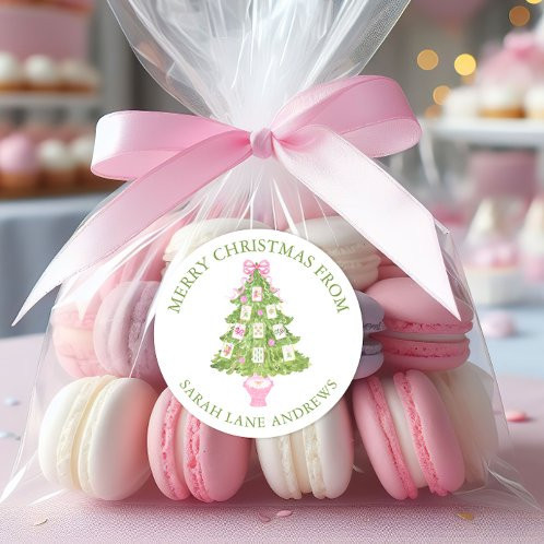 Watercolor Pink Mahjong Christmas Tree Address Classic Round Sticker | Zazzle | Zazzle