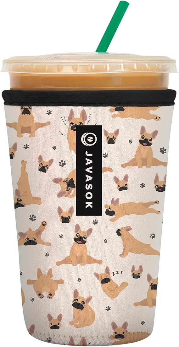Sok It JavaSok Iced Coffee & Cold Soda Insulated Neoprene Cup Sleeve (Pardon My Frenchie, Medium:... | Amazon (US)