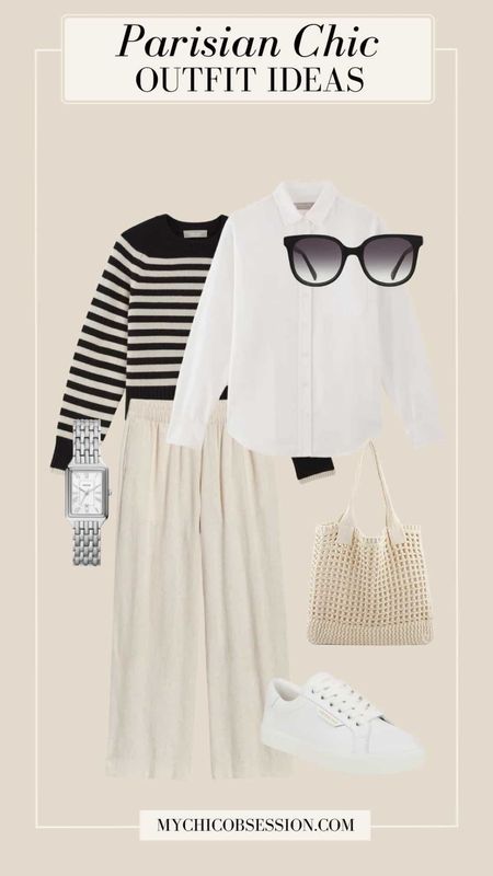 Speaking of easy, casual looks for summer, here’s another idea for you. When it comes to comfort, you can’t find much better than a pair of linen pull-on pants. On top, try a classic white button-down. Accessorize with a crochet tote bag, a striped sweater tied over your shoulders, a silver watch, oversized sunglasses, and sneakers.

#LTKStyleTip #LTKSeasonal