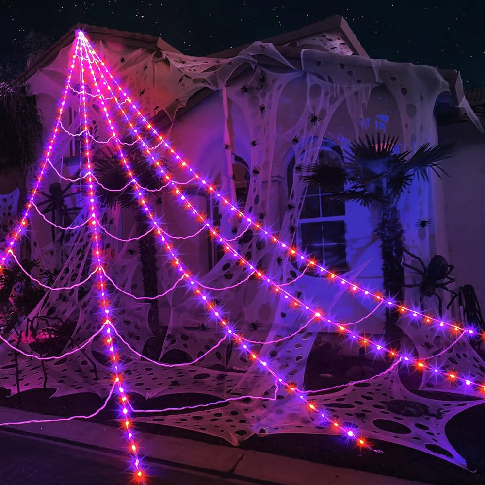 Halloween Spider Web Lights 290 LED Lighted Spider Web Giant 23Ft Halloween Decorations Light up ... | Amazon (US)