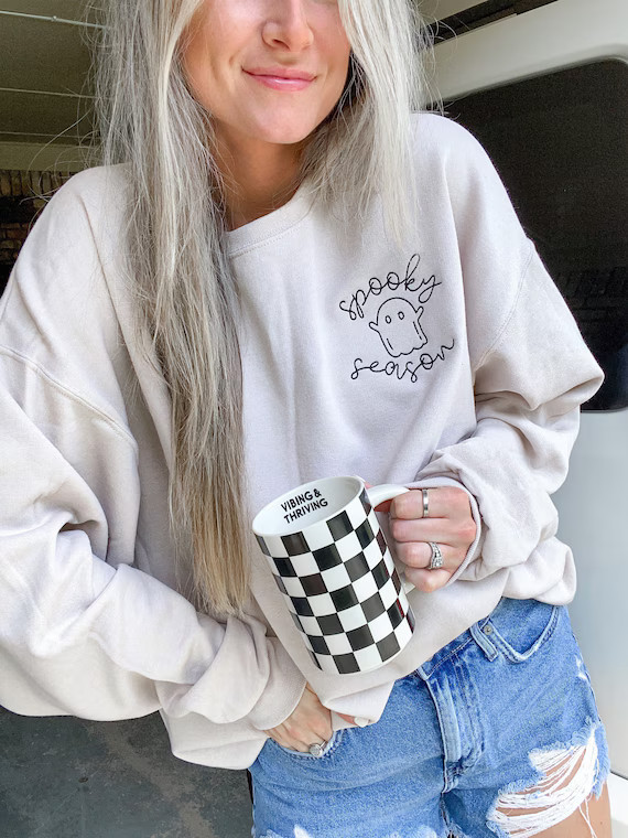 Spooky Season Crewneck  EMBROIDERED Halloween Sweatshirt - Etsy | Etsy (US)