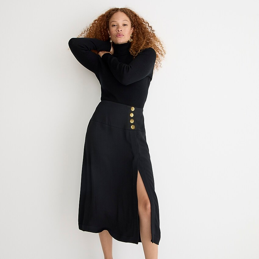 Side-slit crepe midi skirt | J. Crew US