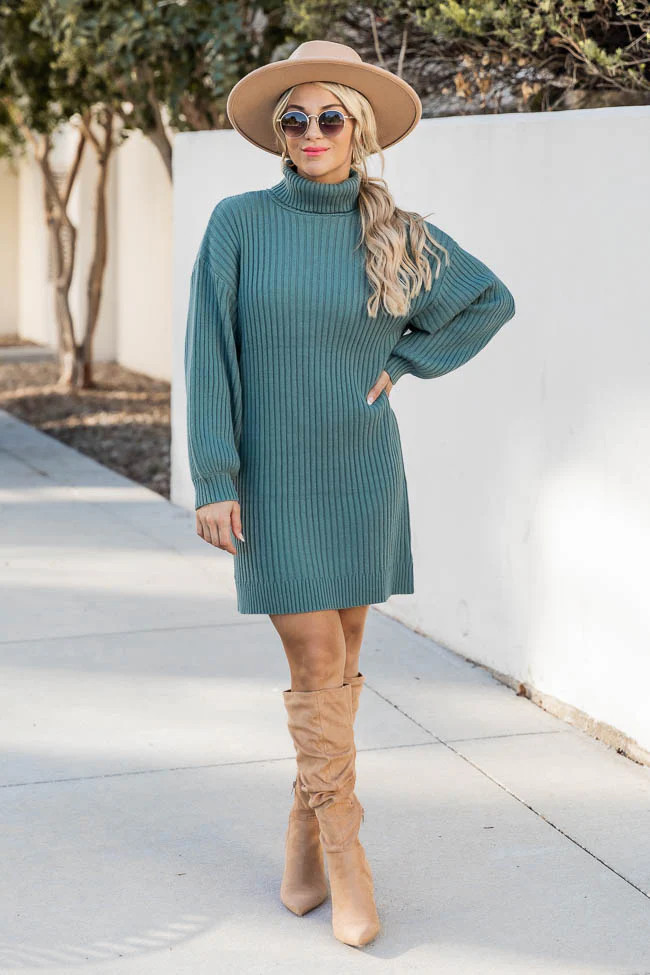 Close To Me Teal Turtleneck Sweater Dress | Pink Lily