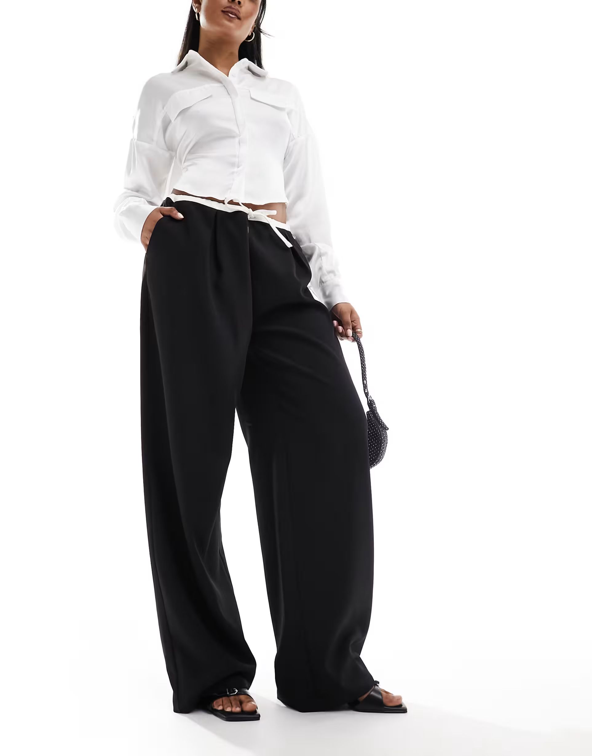 Extro & Vert drawstring tailored pants in black and white | ASOS (Global)