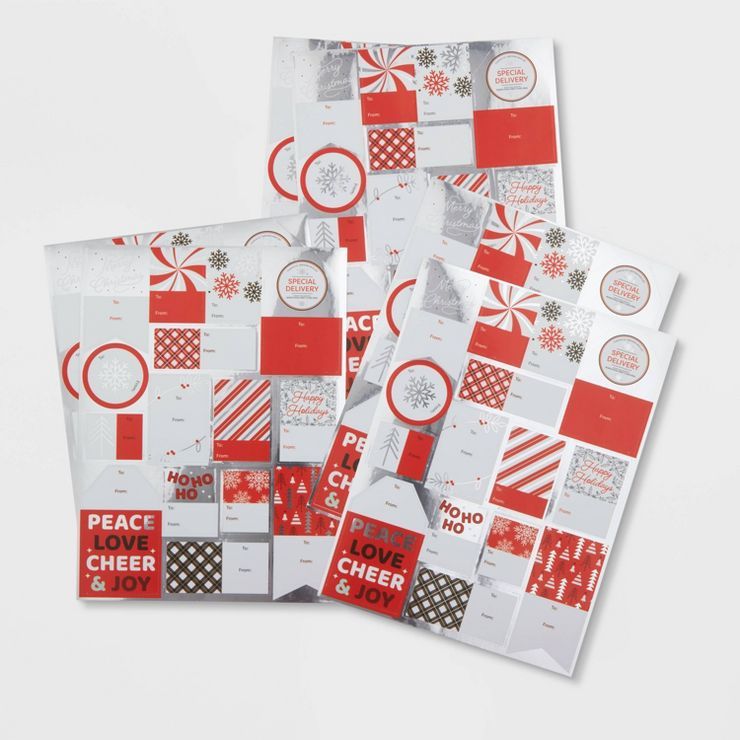 90ct Peel & Stick Gift Tag Red/White/Silver - Wondershop™ | Target