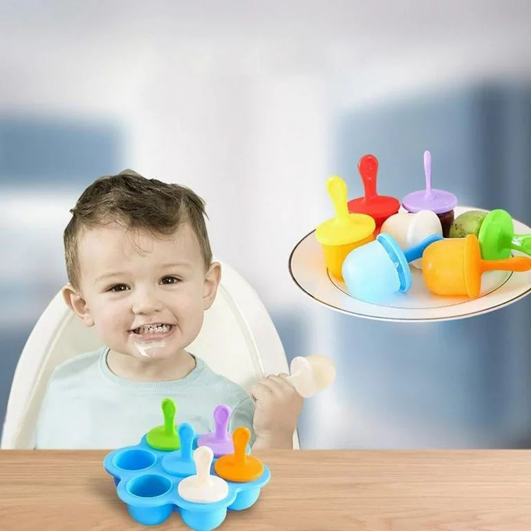 7 Cavities Silicone Baby Food Container Ice Cream Popsicle Molds With Colorful Sticks Diy Ice Bar... | Walmart (US)