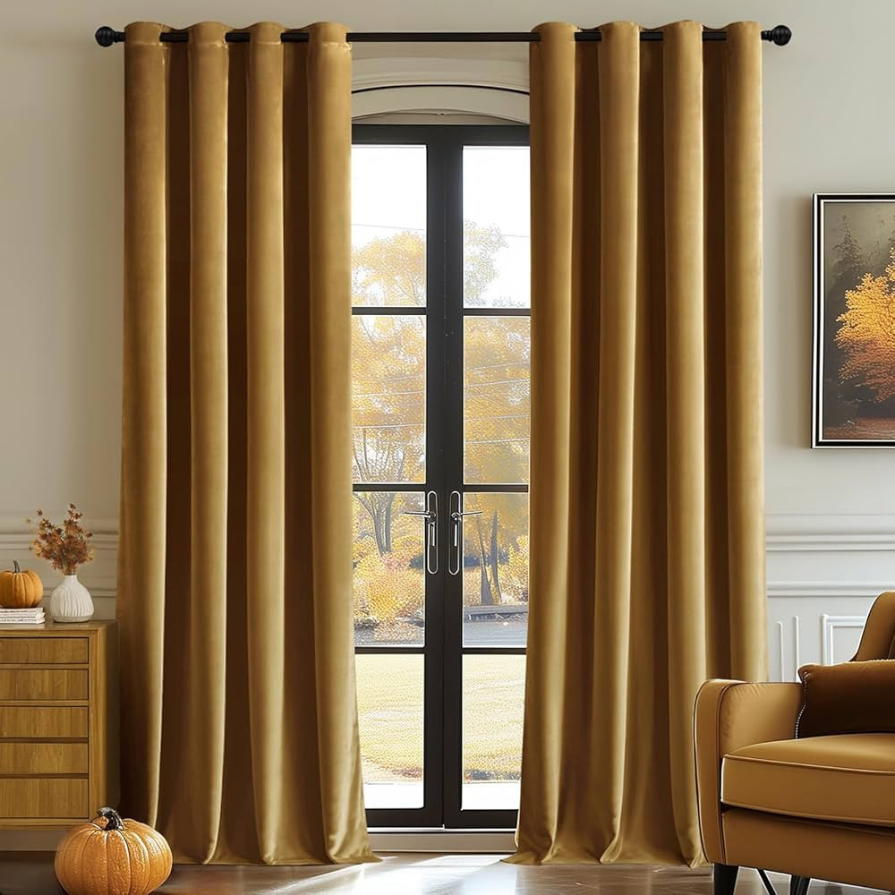 MIULEE Velvet Curtains Gold Elegant Grommet Curtains Fall Thermal Insulated Soundproof Room Darke... | Amazon (US)