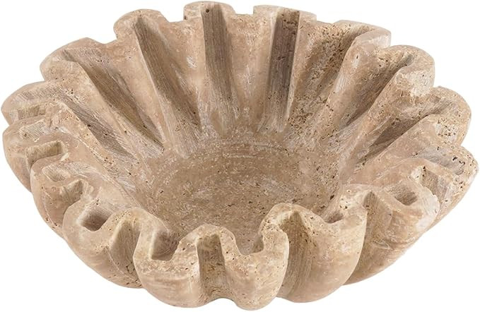 Travertine Ruffle Bowl 6 Inch Decorative Scalloped Bowls for Dining & Coffee Table Centerpiece - ... | Amazon (US)