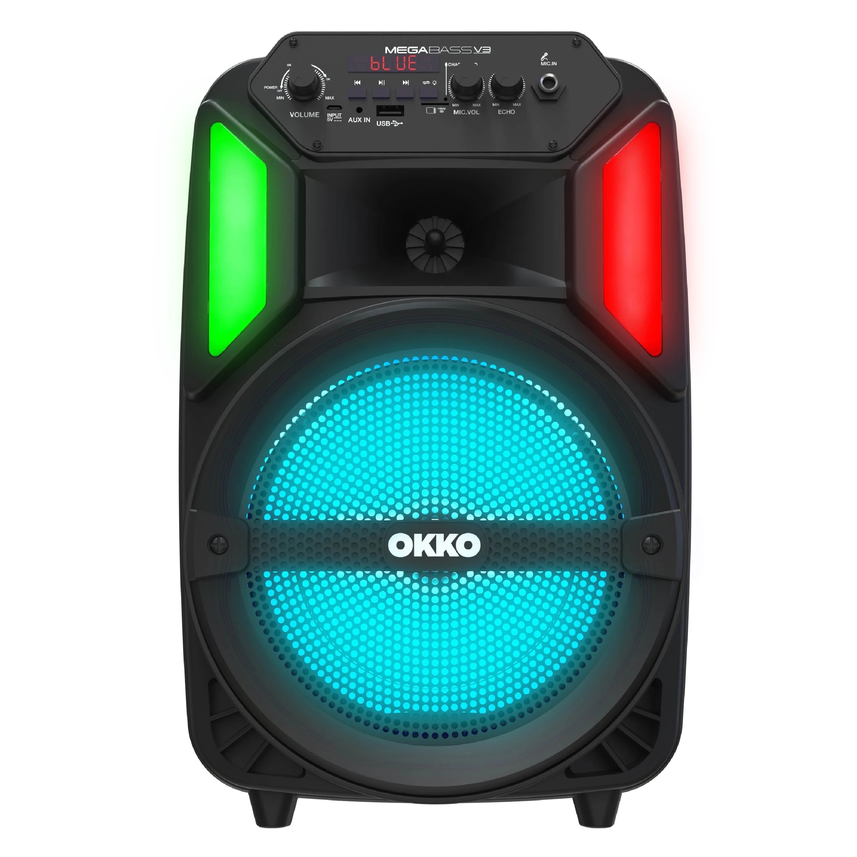 Okko Megabass V3 Jobsite Portable Bluetooth Speaker and Karaoke System with LED Lights | Walmart (US)