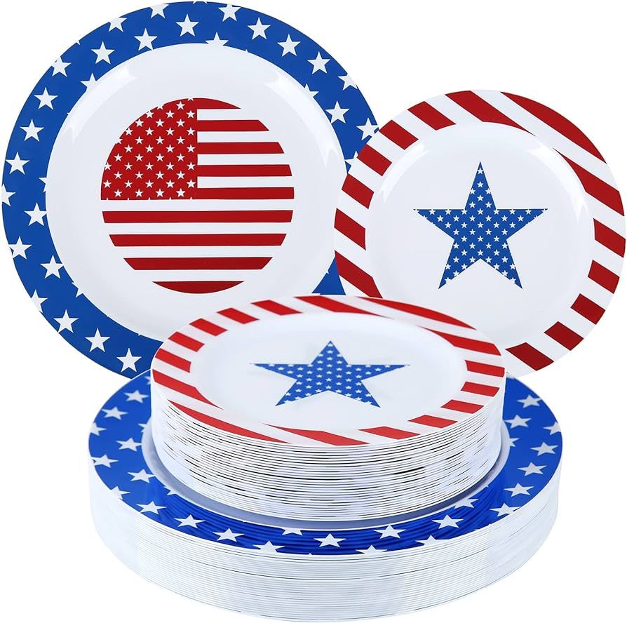 Brittany 60pcs Patriotic Plastic Plates, 4th of July Plastic Plates,Red and Blue Plastic Plates f... | Amazon (US)