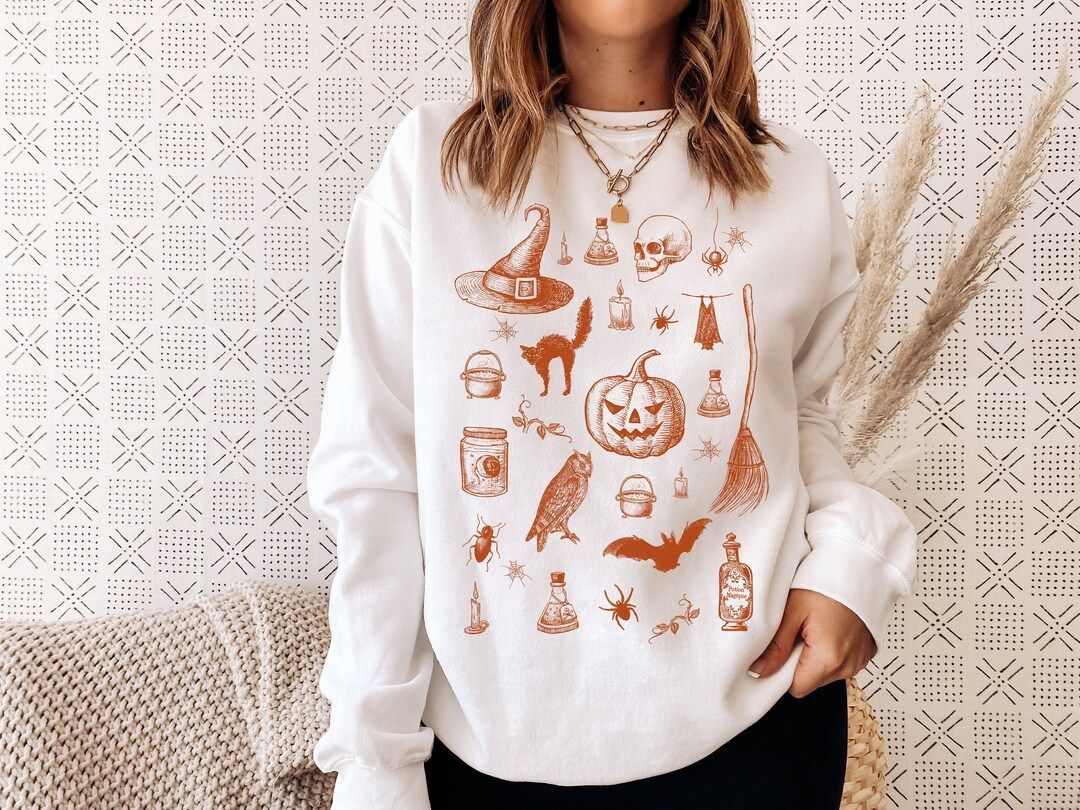Halloween Pumpkin Sweatshirt Spooky October Unisex Clothing - Etsy | Etsy (US)