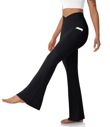 Women's Flare Leggings with Pockets Crossover High Waisted Bootcut Yoga Pants Tummy Control Bell ... | Amazon (US)