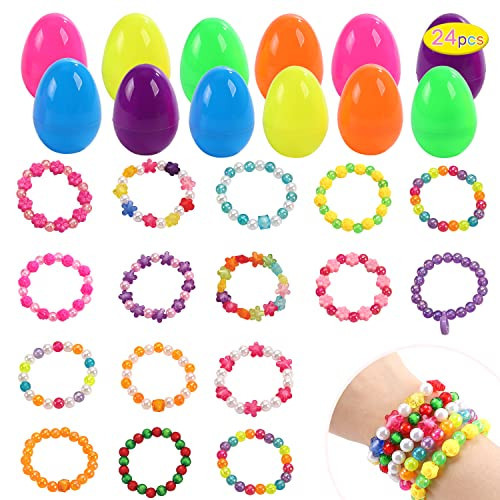 CUTE STONE 24 Pack Filled Easter Eggs with Beads Bracelets Inside, Easter Basket Stuffers Easter Toys Party Favors for Toddler, Girls and Kids | Amazon (US)