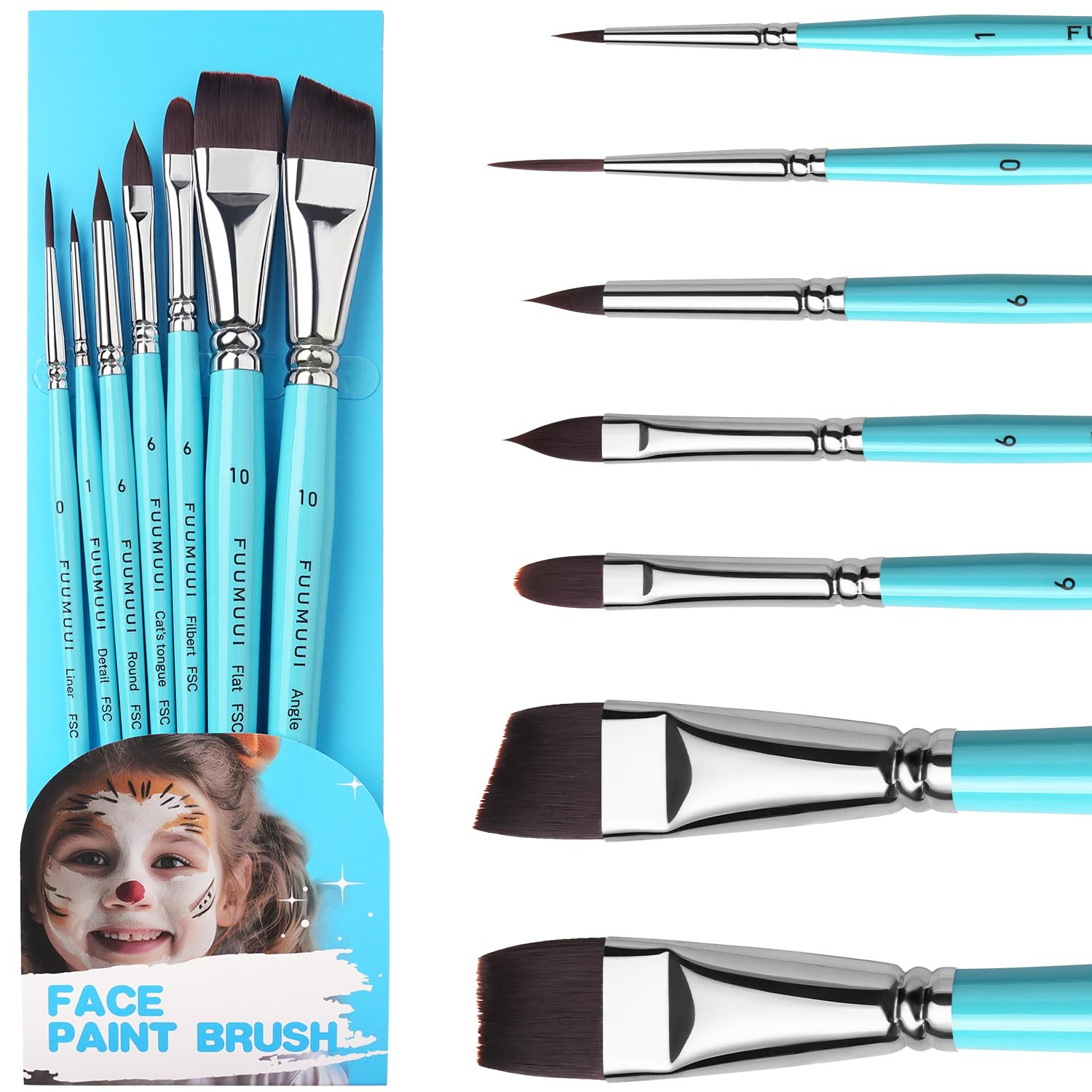 Face Paint Brush Set, Fuumuui 7 Pcs Professional Artist Paint Brushes for Face & Body Painting Ar... | Amazon (US)