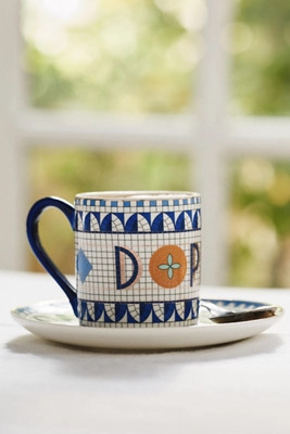 Bistro Tile Stoneware 24k Gold Accent Italia Espresso & Saucer | Anthropologie (US)