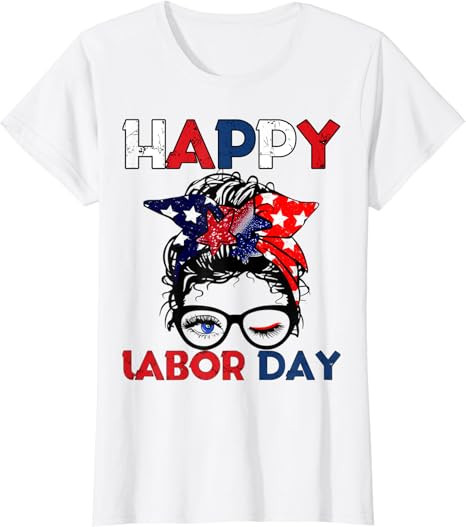 Messy Bun American Flag Labor Day Men Woman USA Vintage T-Shirt | Amazon (US)