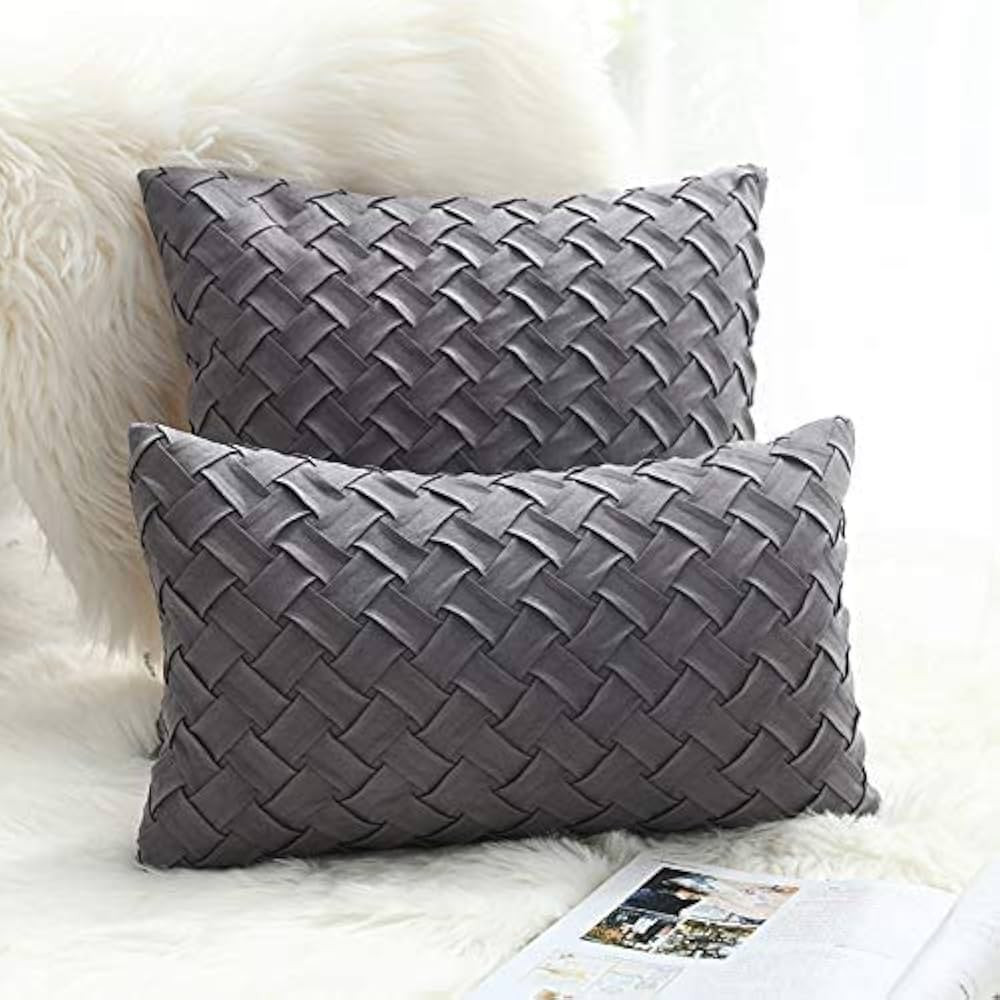 Set of 2 Car Backrest Hand Woven Suede Cushion, Living Room Sofa Pillow Covers Throw Pillow Cover... | Amazon (US)