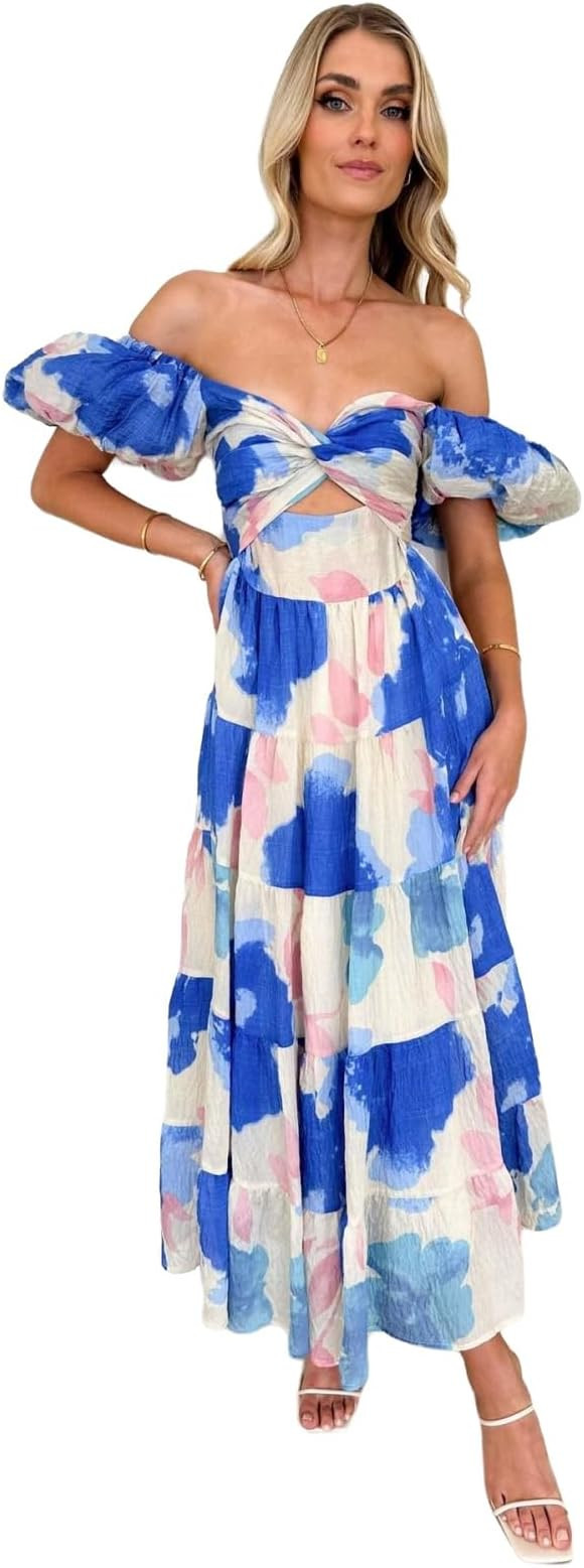 Mskhvoe Spring Dresses for Women 2024, Short Sleeve V-Neck Long Dress, Casual Summer Dresses for ... | Amazon (US)