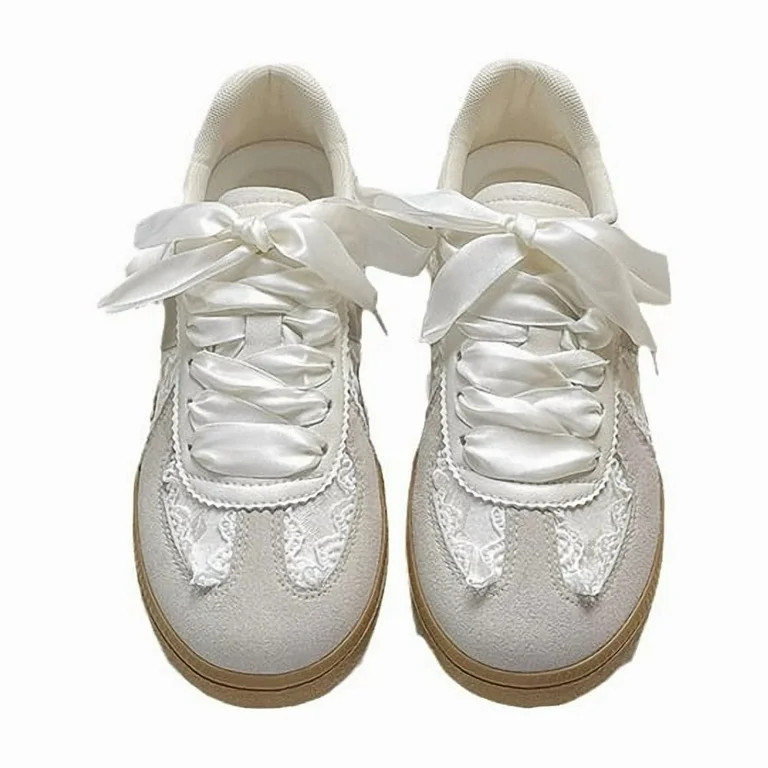 Lace Embellished Bow Tie Sneakers for Women Vintage Brocade Charm with Satin Ribbon Laces | Walmart (US)