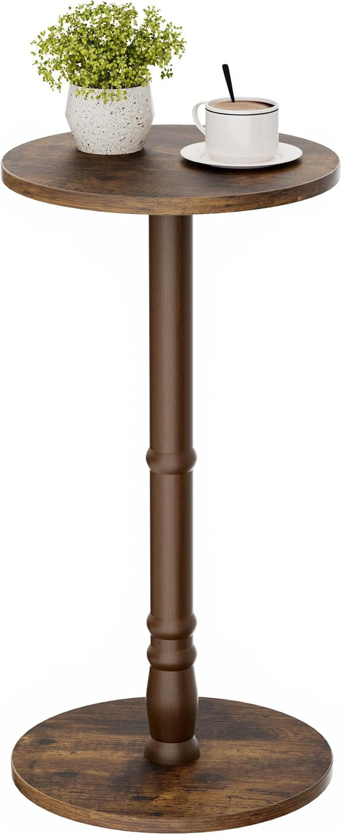 Homleke Round Side Table, Solid Wood Pillar with Wood Top & Base, Small Drink Accent Table for Li... | Amazon (US)