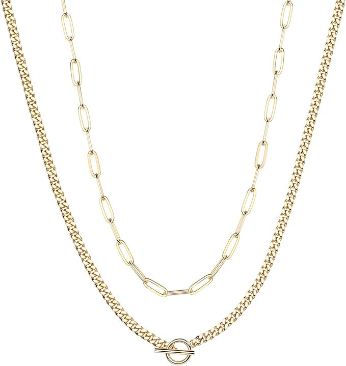 PAVOI 14K Gold Plated Dainty Layering Necklaces for Women | Snake Chain, Curb Link, Paperclip Lay... | Amazon (US)
