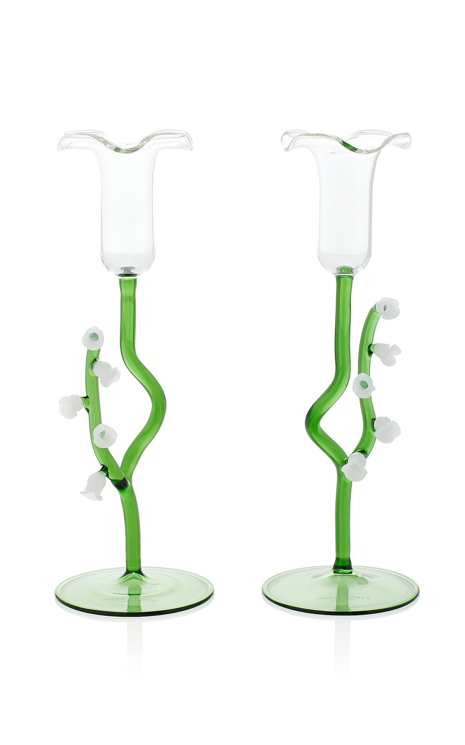 Lily of the Valley Set-of-Two Glass Candlesticks | Moda Operandi (Global)