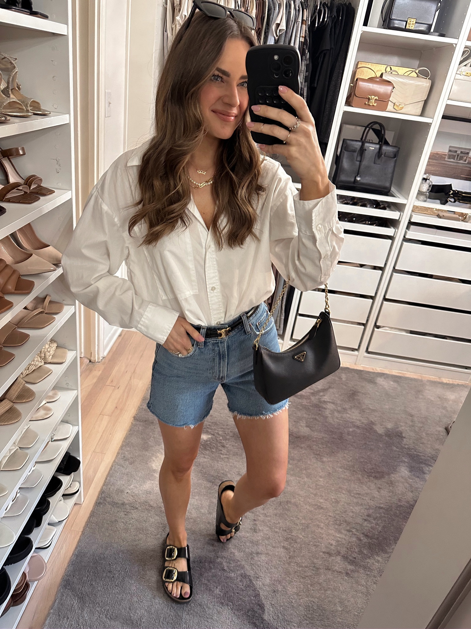 Classic outfit! You can never go wrong with a white button down & denim shorts. I’m in a S & 25. My shoes run TTS. // Abercrombie, af outfit, summer outfit, spring outfit 
