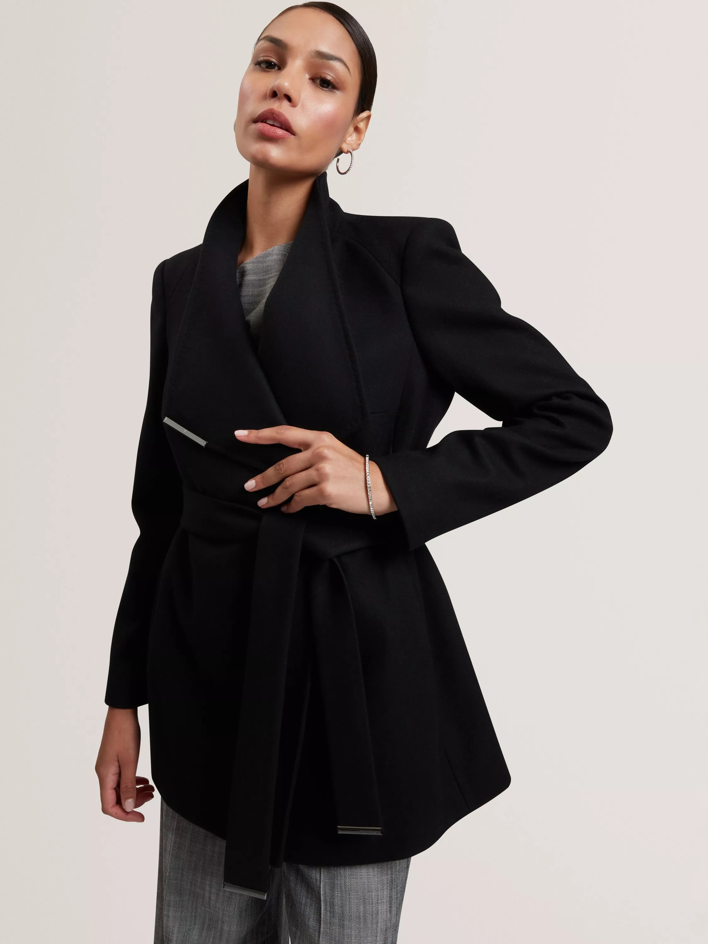 Ted Baker Rosess Belted Wool Rich Coat, Black | John Lewis (UK)