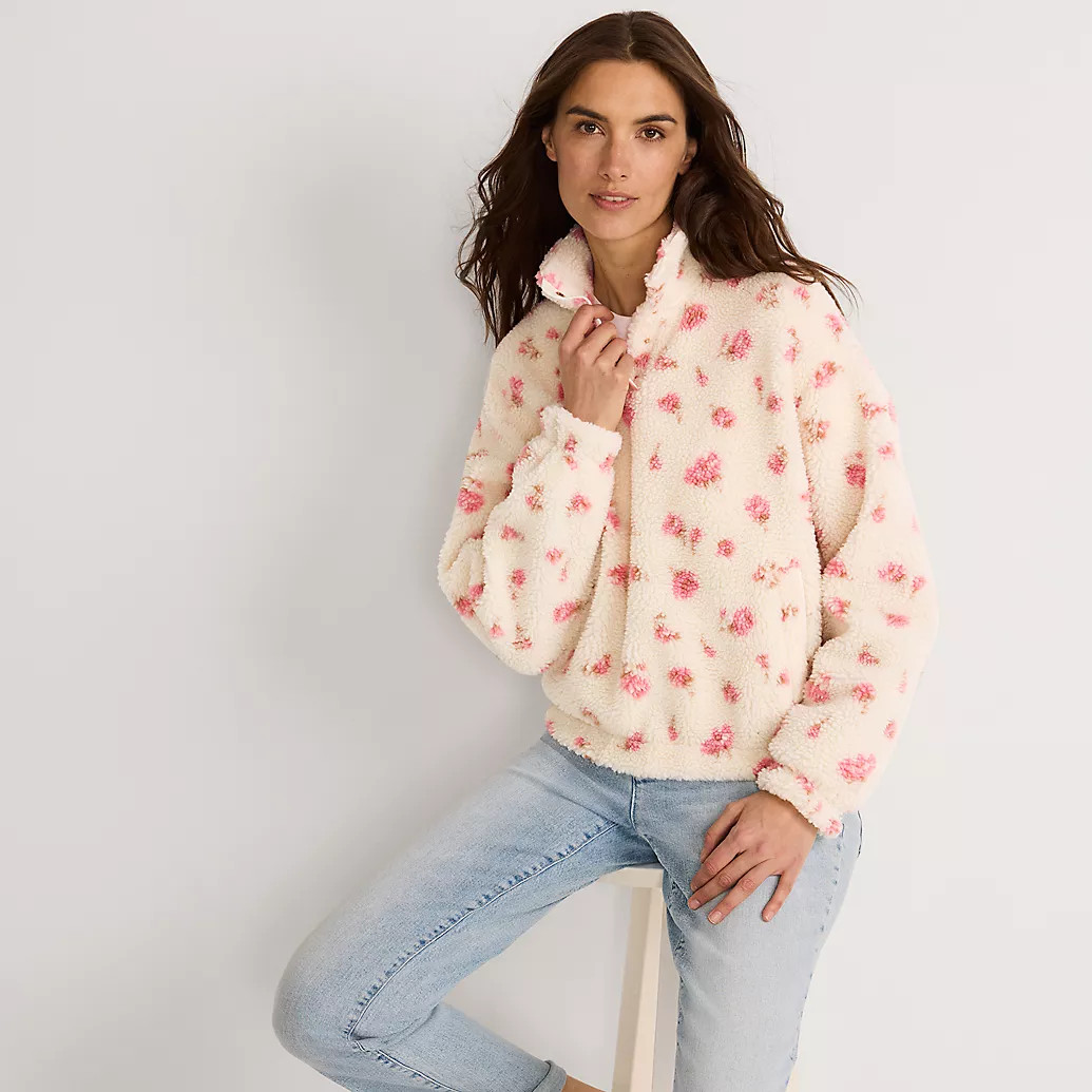 Women's Sherpa Fleece Snap Neck Pullover | Lands' End (US)