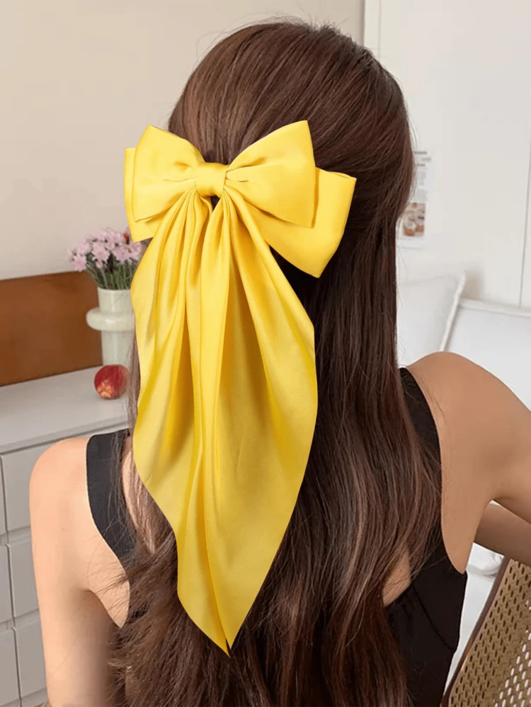 1 Juego De Pasador De Pelo Con Lazo Grande De Unicolor Amarillo - Accesorio De Moda Y Elegante Para Mujer, Versátil, Regalo Ideal Para La Temporada De Regreso A Clases, Uso Diario Y Fiestas, Los Mejores Accesorios Para El Cabello, Pinzas, Pasadores, Broches Para El Cabello | SHEIN