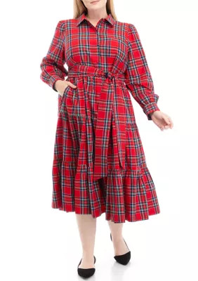 Crown & Ivy™ Plus Size Plaid Tiered Shirtdress | Belk