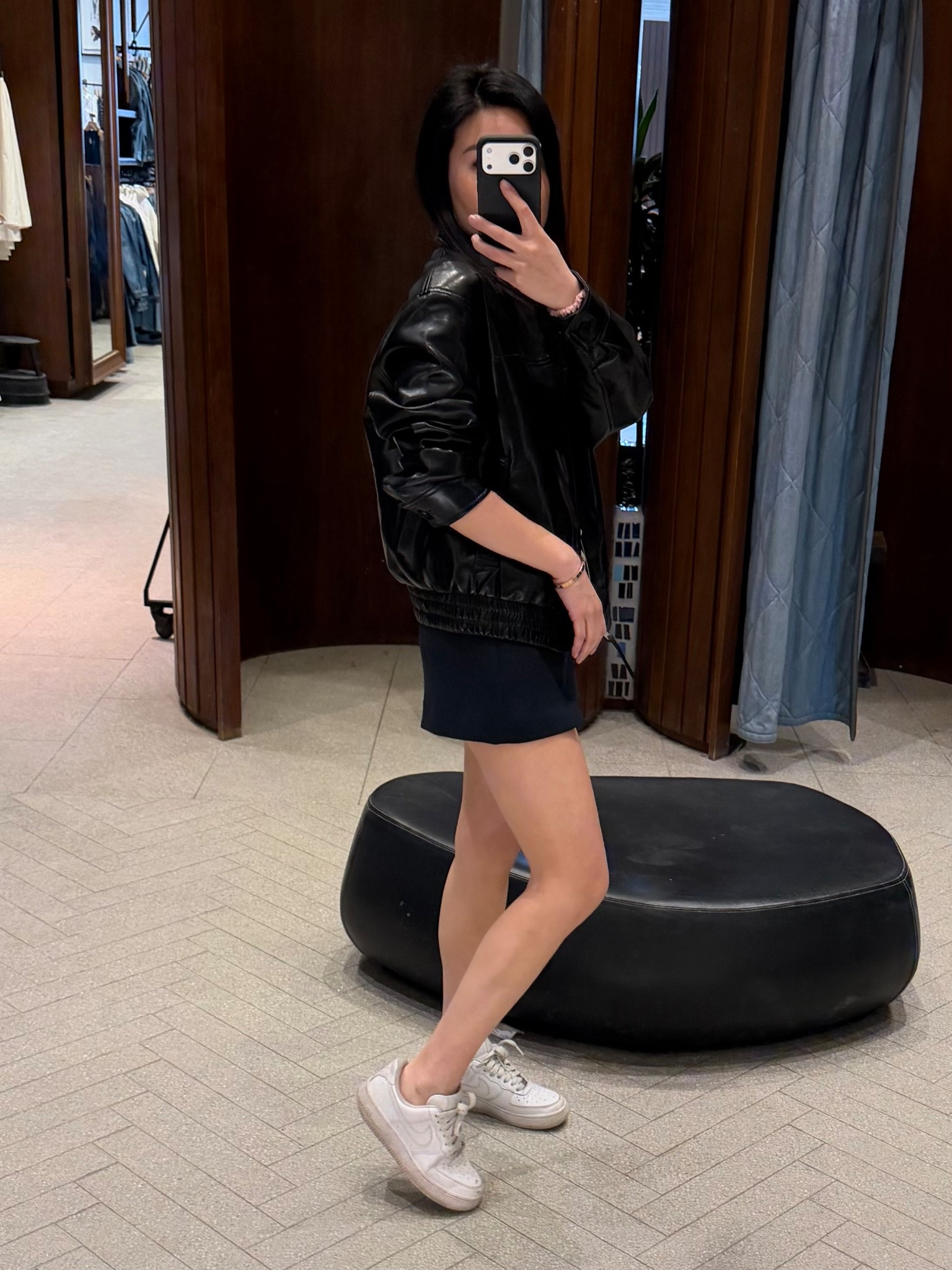 Can’t wait for skirt season. Linked these and a few others from @Aritzia that are 👌

Leather jacket, oversized jacket, Air Force 1s, skort, micro skort, casual outfit, elevated basics, timeless pieces, day to night 

#LTKsummer #LTKfall #LTKwinter