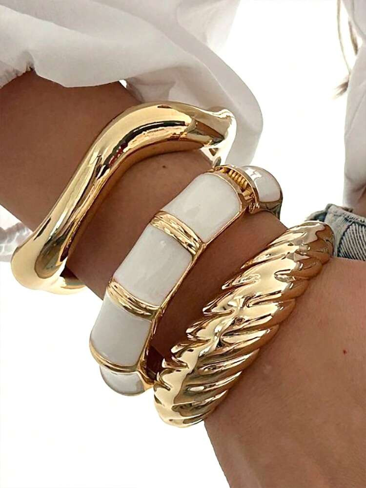3/1pc Vintage Elegant Bohemian Style CCB Resin Round Wavy Open Bangle Bracelet Set, Suitable For ... | SHEIN