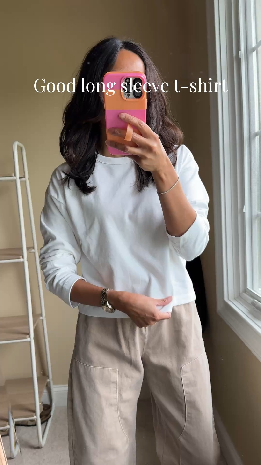 Fall outfit. Good long sleeve t-shirt. Thicker all cotton material. Oversized fit, dolman sleeves, perfectly cropped length that you don’t need to tuck. True to size. Also available in cute striped options. 
Pull-on pants I sized down.

#LTKOver40 #LTKootd